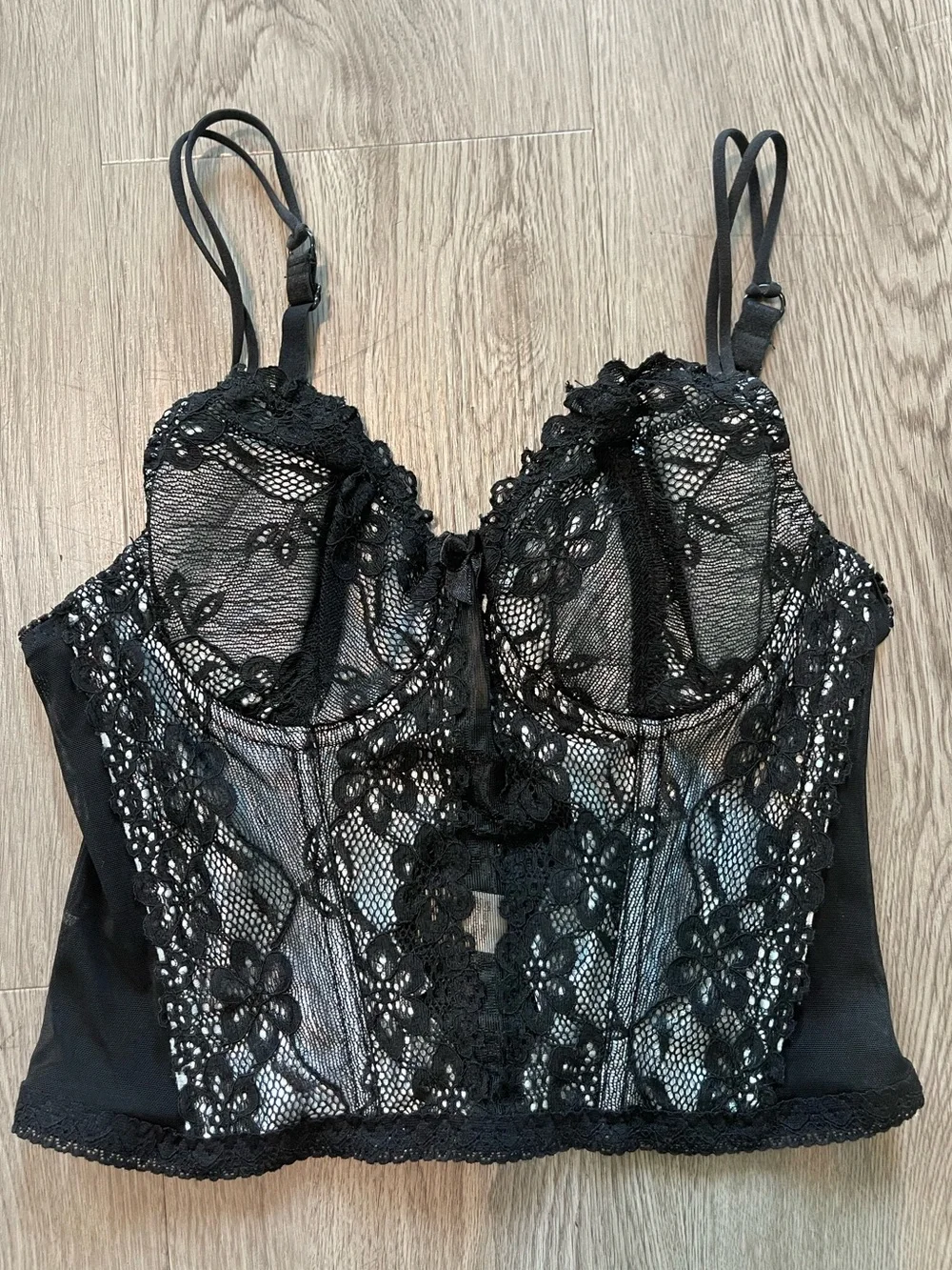 Black lace with white corset lingerie